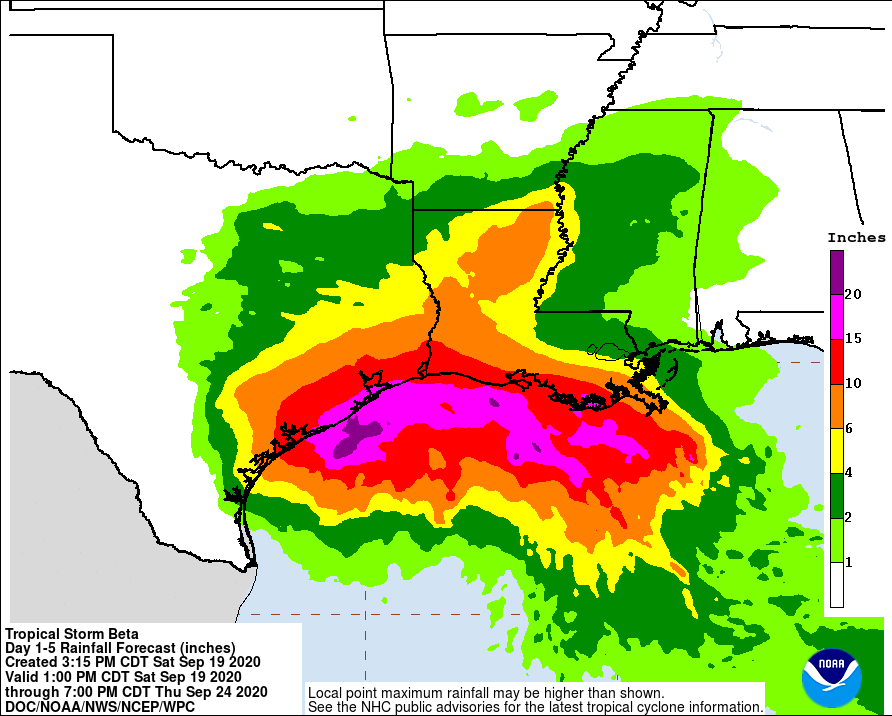 TS Beta Day 1-5 Rainfall Forecast